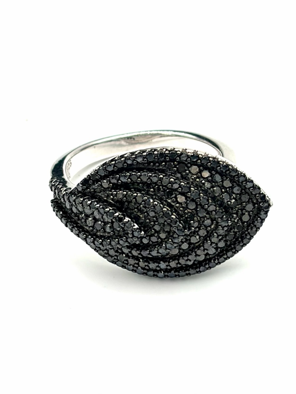 Art Deco Style Black Spinel Marquise Cocktail Ring YGI Sterling Silver Size 7.75